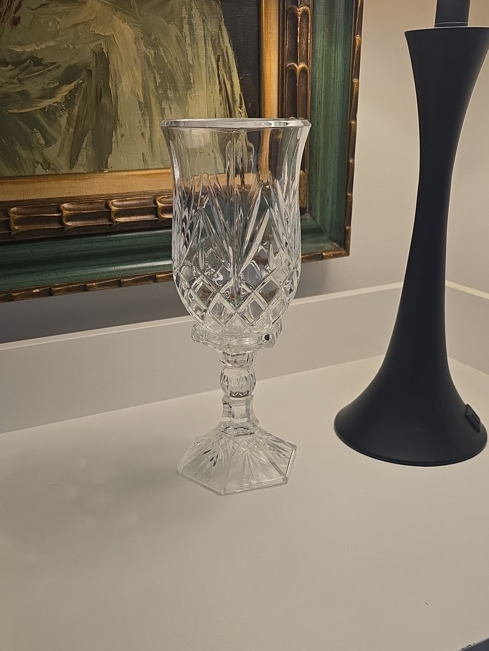 Lead-Cut Style Clear Crystal Candle Holder - Elegant Stemware